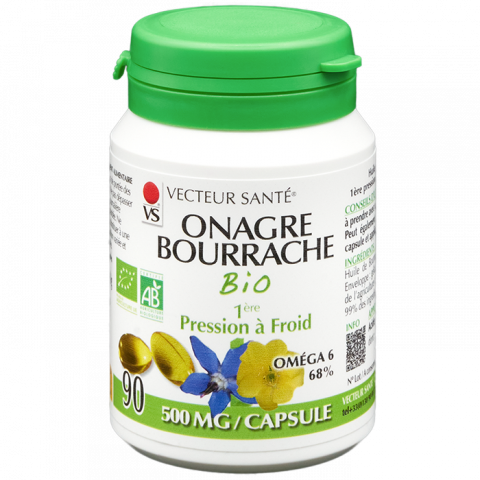 Complément Alimentaire Onagre Bourrache BIO - 60 Capsules - Pour Une Peau Belle